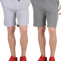 checkersbay Pack of 2 Solid Men Grey Sports Shorts-picture-14