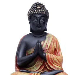 casacraft from pepperfry Ashnam Buddha Figurine with T-Light Holder - Black & Orange, 25.4cm image 4