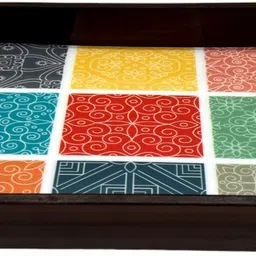 angira handicarft Wooden tray set of 1 with UV print|Serving Tray|Multipurpose Tray|AHS-T1826_N Tray image 1