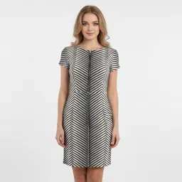 poshery reworked Women A-line Black, Beige Knee Length Dress-picture-11