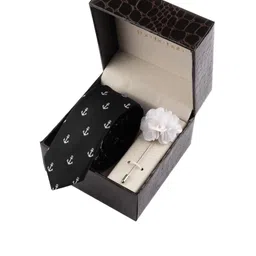 The Tie Hub Men Anchor Printed Necktie With Flower Lapel Pin image 2