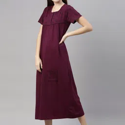 Kryptic Burgundy Printed Pure Cotton Maxi Nightdress image 4