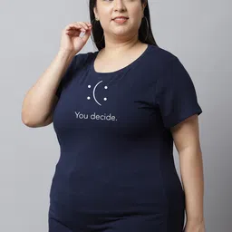 UnaOne Plus Size Typography Printed Pure Cotton T-shirt image 3