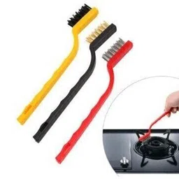 jlt 3 Pc Mini Wire Brush Set,Cleaning Tool Kit - Brass, Nylon, Stainless Steel Bristles Plastic Wet and Dry Brush image 3