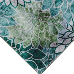 kaleen india Teal Green Floral Polyester 3' X 5' Machine Made Carpet image 5