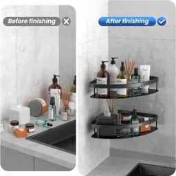 wrapwall Aluminium Self Adhesive Corner Bathroom Shelf No Drill Wall Mounted Organizer Aluminium Wall Shelf image 4