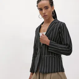 cottinfab Women Striped Single Breasted Casual Blazer image 4