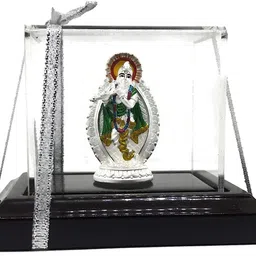 999 Pure Silver Beautiful Standing Flute Krishna/Kanha with Acrylic Base Idol Decorative Showpiece - 12 cm-image-30