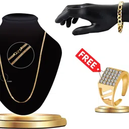 abrexo Party Men's Stylish Accessories Combo With Golden Date Bracelet Wrist Analog Watch - For Men Abx9196-Gold Accessory Stylish Combo for men image 5