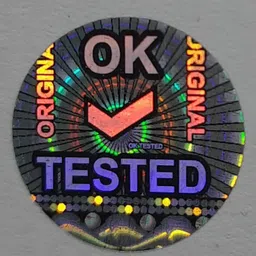 securitech 1.4 cm OK Tested Dot SQ , Silver Hologram 14mm Round (1000) Non-Reusable Sticker image 2