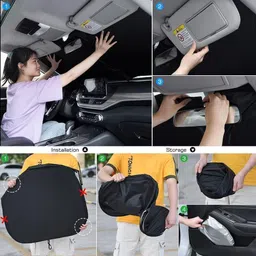 sai Polyester Car Sun Shade Protector for Front Windshield – UV Rays & Sun Heat Sunshade for All Cars, Keeps Interior Cool & Protects Dashboard (Black) Car Dashboard Cover image 5