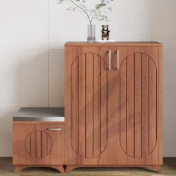 mintwud from pepperfry Gladiolus 23- Pairs 3 Door Shoe Racks In Walnut Colour With Seating-picture-23