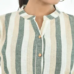 fabisho Women Regular Fit Striped Mandarin Collar Formal Shirt image 5