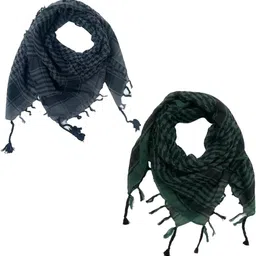 villa trends Checkered Pure Cotton Men Green, Grey Scarf-picture-27