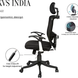 kvs india Jazz High Back Ergonomic |Home, Office| Headrest & Lumbar Support Mesh Office Adjustable Arm Chair image 3