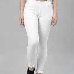 green-shade Solid Women White Tights-picture-35