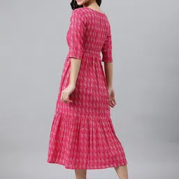 kharoliya Women Fit and Flare Pink Midi/Calf Length Dress image 5