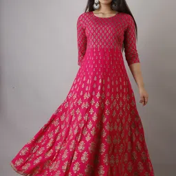 here&now Paisley Rayon Blend Stitched Anarkali Gown image 1