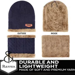reffer Woolen Beanie Cap with Scarf Set Stretch Warm(Inside Fur) Lining for girls|Women Beanie image 4