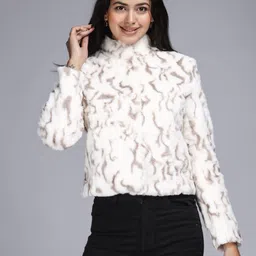 Rabit Fur Self Design Coat For Women-image-22