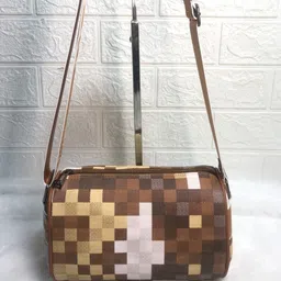 sk shopr Brown Women Sling Bag BROWN CHEX DUFFULE SILING BAG FOR GIRLS image 1