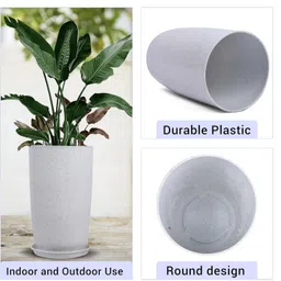 kuber industries Marble Emerald Flower Pot for Home & Garden with Tray|18 Inch|Pack of 2|White Plant Container Set image 3
