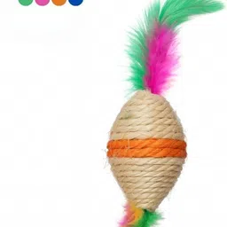 petfun Feather Cat Toy – Natural Sisal Rope Oval Shape with Colourful Feathers Wooden Chew Toy, Training Aid For Donkey-picture-18