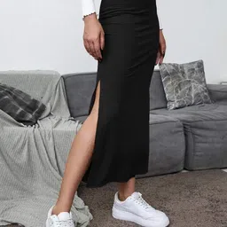 woo thing Women Solid A-line Black Skirt image 4