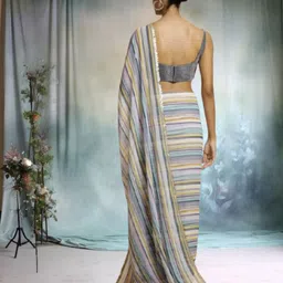 jayu Digital Print, Embroidered, Printed, Striped Bollywood Georgette Saree image 2