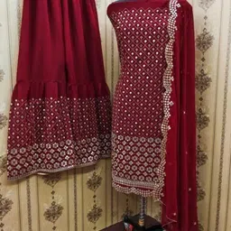 skyfiesta Semi Stitched Georgette Kurta & Sharara Fabric Embroidered image 2