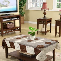 MONKDECOR Brown Floral 2 Seater Cotton Rectangle Table Cover With Textured Details image 3