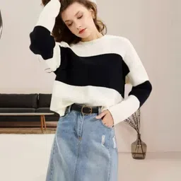 eleven Women Colorblock Round Neck Polycotton Black, White T-Shirt image 1