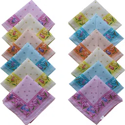 Heart Home Handkerchiefs|Rose Bud Print Soft Cotton Hankies Set of 12 (Multicolor) ["Multicolor"] Handkerchief-picture-25