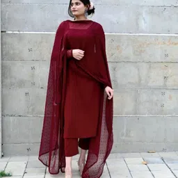 noor creation Solid Kurta, Trouser/Pant & Dupatta Set-picture-15