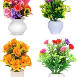 nerapi 4 Piece Attractive Mixup Collection Flower Plant for Décor (Indoor/Outdoor) | Multicolor Wild Flower Artificial Flower with Pot-picture-11