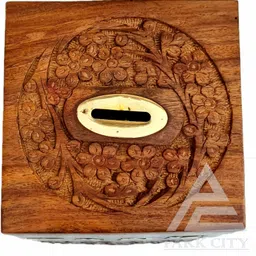 park city Wooden Money Bank and coin box - Large Brass Piggy Bank 8.5 x 5 inch for Kids Coin Bank image 3