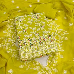 m fashion Unstitched Cotton Blend Salwar Suit Material Embroidered-picture-17