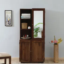 woodsworth from pepperfry Aalst Sheesham Wood Wardrobe with Mirror In Provincial Teak Finish image 1