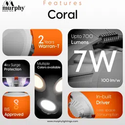 murphy Aluminium 7 Watts Led Warm White Round Panel Conceal Down Light, Pack Of 1 Ceiling Light Ceiling Lamp image 3