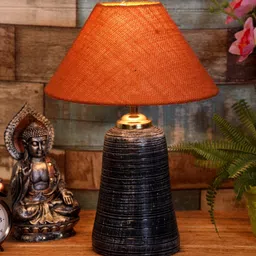 Orange Shade Table Lamp With Terracotta Base By Foziq image 1
