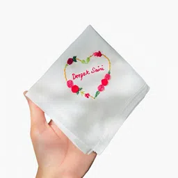 ClicKart Personalised Embroidered Handkerchief| 16*16" Pure Cotton ["White"] Handkerchief image 1
