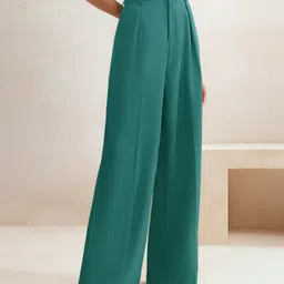 kotty Women Straight Fit Green Lycra Blend Trousers image 5