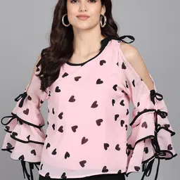 neoen Casual Layered Printed Women Pink, Black Top-picture-18