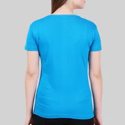 fleximaa Women Solid V Neck Pure Cotton Blue T-Shirt image 2