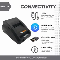 PosBox 2 inch USB + Bluetooth (No Battery Backup) Desktop Thermal Receipt Printer image 2