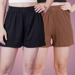 kasendra Solid Women Black, Brown Casual Shorts-picture-15