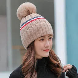 highever women's cute winter woolen caps double layers ( warm cotton inside ) Woven Beanie image 2
