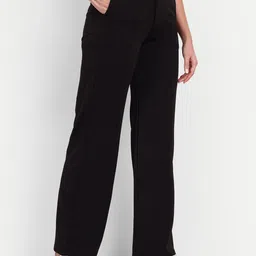 next one Women Loose Fit Black Lycra Blend Trousers image 2