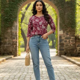 enarezi Women Floral Print Cotton Blend Straight Kurta image 5