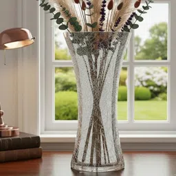 decorhub Clear Crackle Glass Cylindrical vase for home office table decor Glass Vase-picture-12